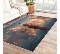 WIKEO Tappeto Moderno e Morbido per Soggiorno a Pelo Corto Lavabile Ocean Music Tappeto per chitarra per ufficio, sala da pranzo, bagno, Antiscivolo Facile da Pulire(Rosso-34)-150x180cm