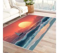 WIKEO Tappeto Moderno e Morbido per Soggiorno a Pelo Corto Lavabile Paesaggio del tramonto sull'oceano per ufficio, sala da pranzo, bagno, Antiscivolo Facile da Pulire(Rosso-7)-150x210cm