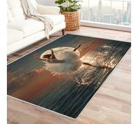 WIKEO Tappeto Moderno e Morbido per Soggiorno a Pelo Corto Lavabile Spiaggia Tramonto Ragazza Danza per ufficio, sala da pranzo, bagno, Antiscivolo Facile da Pulire(Bianco - 52)-150x210cm