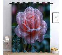 WIKEO Tende floreali per camera da letto Bellissimi fiori sotto la pioggia Tende Oscuranti per Interni Termiche Isolanti per bambini e bambineda Letto e Soggiorno-A215 x L100 cm (2 Pannelli)