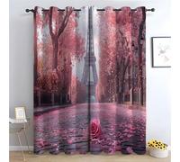WIKEO Tende oscuranti floreali per camera da letto Scenario della città dell'albero rosa con occhielli, per soggiorno, isolamento termico, per vivaio, 2 pannelli-A160 x L70 cm (2 Pannelli)
