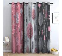 WIKEO Tende oscuranti in lino con floreale per soggiorno Pianta Albero Stanza della ragazza camera da letto, drappeggio con occhielli argentati, beige/verde-A180 x L140 cm (2 Pannelli)
