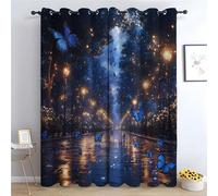 WIKEO Tende per finestre da cucina con foglie Paesaggio notturno della città botaniche di Boho Farmhouse Flower trattamento per soggiorno camera da letto ende-A140 x L110 cm (2 Pannelli)