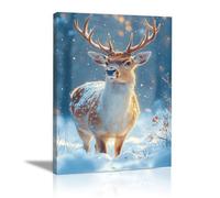 WIKEO Vintage Natale Pictures Quadri Un bel alce in inverno su Tela Wall Art Modern -Poster e Stampe per Soggiorno Moderni Grandi Home Decor(Brown 10)-30x40cm Incorniciato
