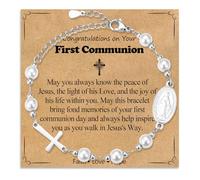 WIKHIA Braccialetto con ciondolo a forma di croce con perle, per battesimo, prima comunione, cresima, Pasqua, regalo per adolescenti, ragazze, bambini, cattolici, religiosi, cristiani, gioielli per