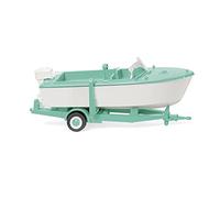 Wiking 009503 Barca a motore su rimorchio bianco segnale/verde menta, modello in miniatura 1:87 - Nessun giocattolo!!