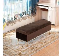 WIKKASSEIR Panca Contenitore Imbottita in Velluto Moderno Pouf Contenitore Rettangolare in Peluche Panca con Poggiapiedi Trapuntata per Ingresso Soggiorno-Marrone 100x40x43