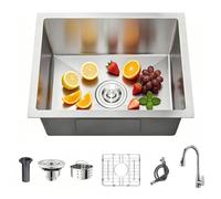 WIKLMOTH Lavello da bar da cucina, in acciaio inox 304, profondo, realizzato a mano, per camper, casa, bagnato, con griglia inferiore, per postazione di lavoro (sottopiano in acciaio inossidabile