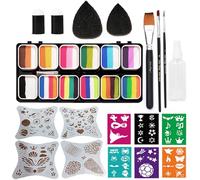 WIKNOW - Soddisfa tutte le tue esigenze: la tavolozza per la pittura del viso contiene 12 pastelli divisi professionali da 10 g, 3 pennelli professionali, 2 applicatori di spugna, 2 spugne per dita, 6