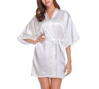 Wikoan Accappatoi e Vestaglie da Donna Kimono Donna Camicie da Notte Vestaglia Corta,Bianco,S