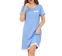Wikoan Camicia da Notte da Donna con Scollo a V Abito Lungo Morbido Abbigliamento da Notte Estivo,Azzurro,3XL