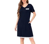 Wikoan Camicia da Notte da Donna con Scollo a V Abito Lungo Morbido Abbigliamento da Notte Estivo,Blu Navy,L