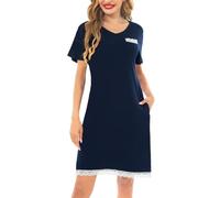 Wikoan Camicia da Notte da Donna con Scollo a V Abito Lungo Morbido Abbigliamento da Notte Estivo,Blu Navy,XXL