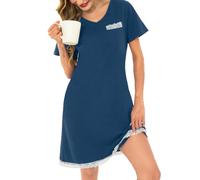 Wikoan Camicia da Notte da Donna con Scollo a V Abito Lungo Morbido Abbigliamento da Notte Estivo,Blu Opaco,M