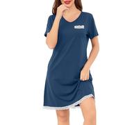 Wikoan Camicia da Notte da Donna con Scollo a V Abito Lungo Morbido Abbigliamento da Notte Estivo,Blu Opaco,XXL
