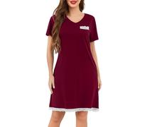 Wikoan Camicia da Notte da Donna con Scollo a V Abito Lungo Morbido Abbigliamento da Notte Estivo,Bordeaux,XL