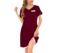 Wikoan Camicia da Notte da Donna con Scollo a V Abito Lungo Morbido Abbigliamento da Notte Estivo,Bordeaux,3XL