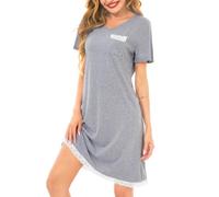 Wikoan Camicia da Notte da Donna con Scollo a V Abito Lungo Morbido Abbigliamento da Notte Estivo,Grigio,S
