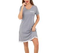 Wikoan Camicia da Notte da Donna con Scollo a V Abito Lungo Morbido Abbigliamento da Notte Estivo,Grigio,XXL