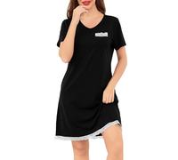 Wikoan Camicia da Notte da Donna con Scollo a V Abito Lungo Morbido Abbigliamento da Notte Estivo,Nero,L