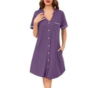 Wikoan Camicia da Notte da Donna Sleepwear Classico Camicia da Notte con Scollo a V e Tasche Laterali,Violet,XXL