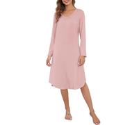 Wikoan Camicie da Notte da Donna a Maniche Lunghe Camicia da Notte Elegante a Pieghe con Tasche,Rosa Carne,M