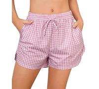 Wikoan Pantaloncini Donna, Cotone Morbido e Confortevole Plaid Estivi Pantaloni di Pigiama Corti con Tasche e Coulisse S-XXL