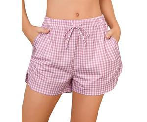 Wikoan Pantaloncini Donna, Cotone Morbido e Confortevole Plaid Estivi Pantaloni di Pigiama Corti con Tasche e Coulisse S-XXL