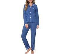Wikoan Pigiama da Donna Set Pigiama Invernale Pigiama a Righe Maniche Lunghe e Pantaloni Lunghi,Blu Opaco,M
