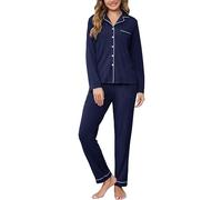 Wikoan Pigiama da Donna Set Pigiama Invernale Pigiama a Righe Maniche Lunghe e Pantaloni Lunghi,Blu Navy,XXL