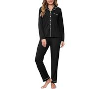Wikoan Pigiama da Donna Set Pigiama Invernale Pigiama a Righe Maniche Lunghe e Pantaloni Lunghi,Nero,XXL