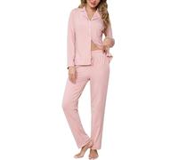 Wikoan Pigiama da Donna Set Pigiama Invernale Pigiama a Righe Maniche Lunghe e Pantaloni Lunghi,Rosa Carne,S