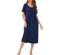 Wikoan Pigiama Estivo da Donna Camicia da Notte a Maniche Corte Camicia da Notte Lunga Pigiama a Pieghe sul Petto,Blu Navy,M