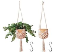 Wilafury Appendiabiti per piante Macrame da 2 pezzi, appendiabiti per piante Boho con tessitura in corda di cotone da 35 pollici con ganci a forma di S Porta sospese per la decorazione domestica