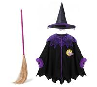 Wilafury Mantello da strega mago con cappello e scopa, costumi di Halloween per bambini