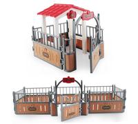 Wilafury Set da Gioco per stalla per Cavalli, 2 Set da Gioco per stalla per Cavalli, Modello di Gazebo e Recinzione in plastica, Giocattoli immaginari e creativi Accessori educativi per Il in f