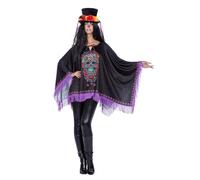 WILBERS & WILBERS 4962 - Poncho Giorno dei Morti con frange, per adulti, per festa a tema Dia de los Muertos, Halloween