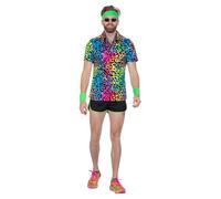 WILBERS & WILBERS - Camicia da festa neon da uomo | Camicia colorata a maniche corte in stile anni '70 per festival, vacanze, carnevale