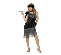 WILBERS & WILBERS - Costume Charleston da donna, nero | Set da 2 pezzi, abito anni '20 con frange, cerchietto, outfit da flapper