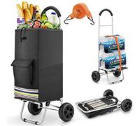 wilbest® Carrello da spesa, 75 l, pieghevole, 2 in 1, carrello carrello da spesa a 2 ruote, con telaio in acciaio inox e borsa in tela impermeabile rimovibile (nero)