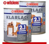 Wilckens 2 x 750 ML Vernice Chiara 2in1 Brillante Ecologico Legno Interno &