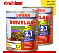 Wilckens 2 x 750 ML Vernice Variopinta 2in1 Brillante Ral 1021 Giallo Rap Dentro