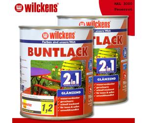 Wilckens 2 x 750 ML Vernice Variopinta 2in1 Brillante Ral 3000 Fuoco Interno E