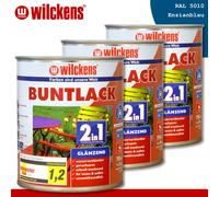Wilckens 3 x 750 ML Vernice Variopinta 2in1 Brillante Ral 5010 Blu Genziana