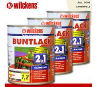Wilckens 3 x 750 ML Vernice Variopinta 2in1 Brillante Ral 9001 Crema Interno E