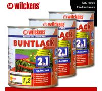 Wilckens 3 x 750 ML Vernice Variopinta 2in1 Brillante Ral 9005 Jet Black Interni