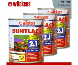 Wilckens 3 x 750 ML Vernice Variopinta 2in1 Gloss Ral 7001 Grigio-Argento Dentro