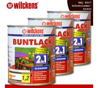 Wilckens 3 x 750 ML Vernice Variopinta 2in1 Lucido Ral 8017 Marrone Cioccolato