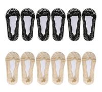 wilcractk Calzettoni in pizzo ballerina calzini donna 6 paia di calzini invisibili 34 39 antiscivolo calzini corti con tallone in silicone nero beige per slipper tutti i giorni estivi