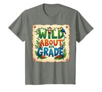 Wild About Scuola di Avventura nella Giungla di Quarta elementare, 4 ° Grado Maglietta, Bambini, Verde Militare mélange, 12 Anni
